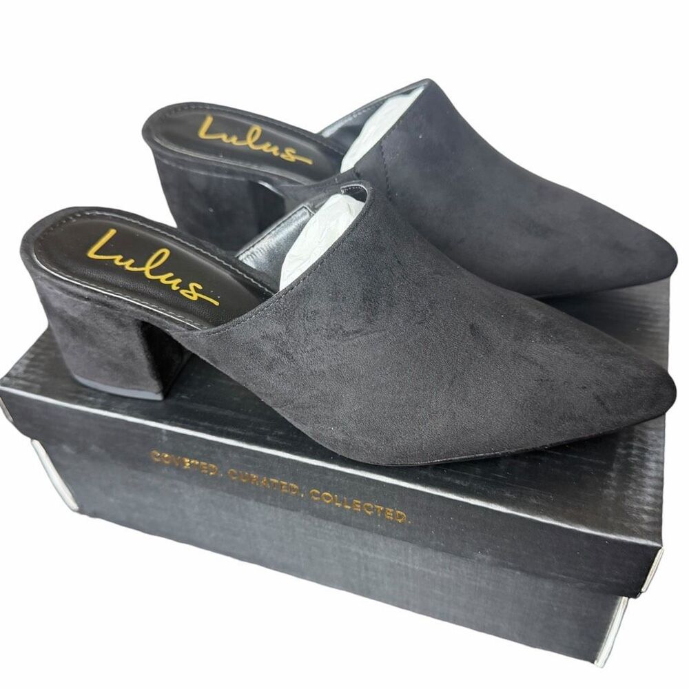 NEW Lulus Jaymes Black Faux Suede Pointed Toe Mules Block Heel Size 8 (2) - Picture 2 of 12